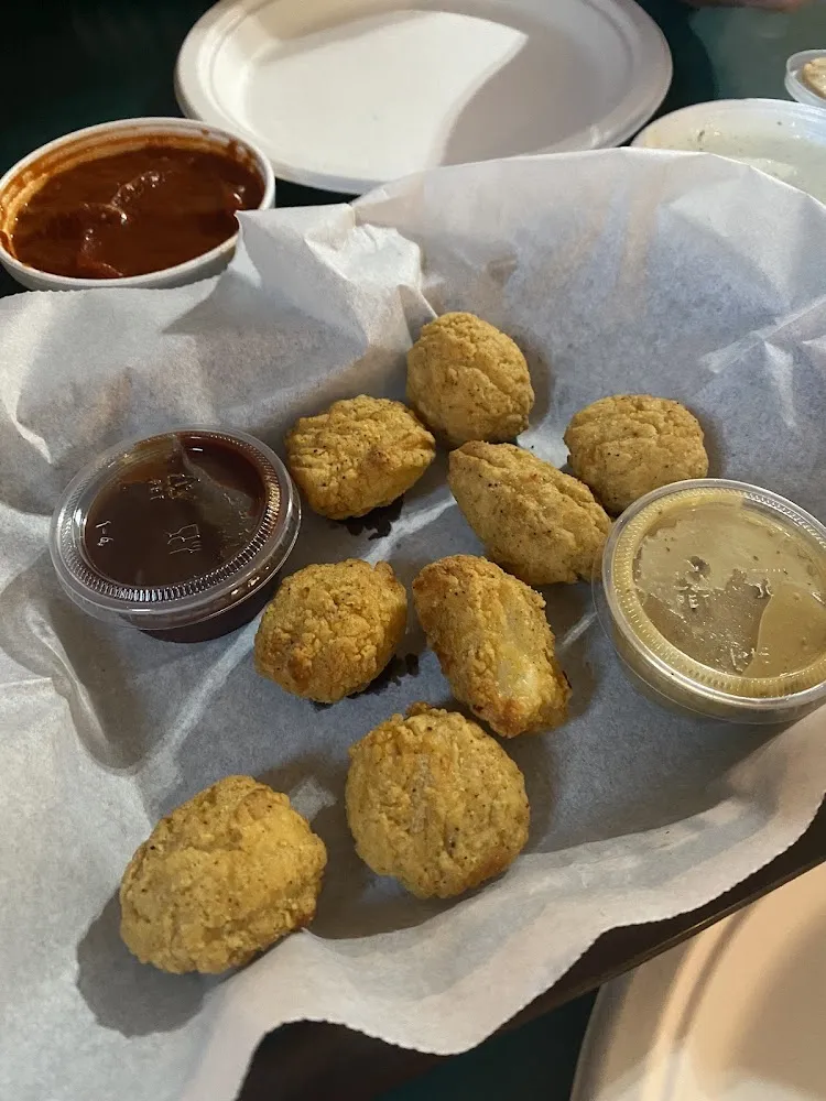 Boneless Chicken Wings with BBQ and Garlic Parmesan Dipping Sauce